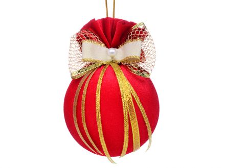 Цена: Елочный шар ø 10 см с золотым бантом и жемчужиной "Красный маскарад"