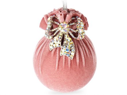 Цена: Елочный шар с серебряным бантом "Розовая жемчужина" 8см