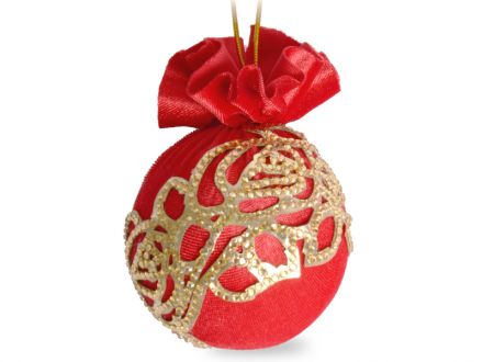 Цена: Елочный шар с золотым украшением "Красный маскарад" 8см