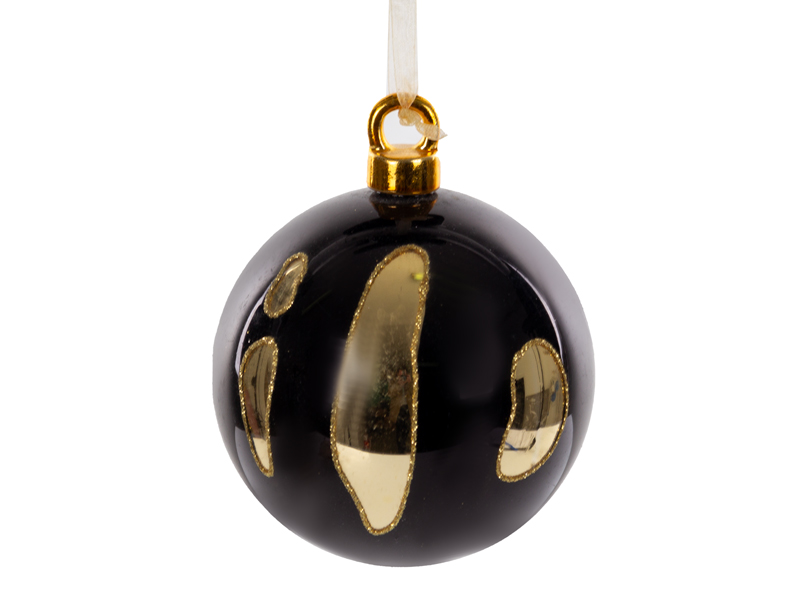 Шарик стеклянный "Кольцо" ручной работы с фарфоровым цоколем 10 см, черный/золотой