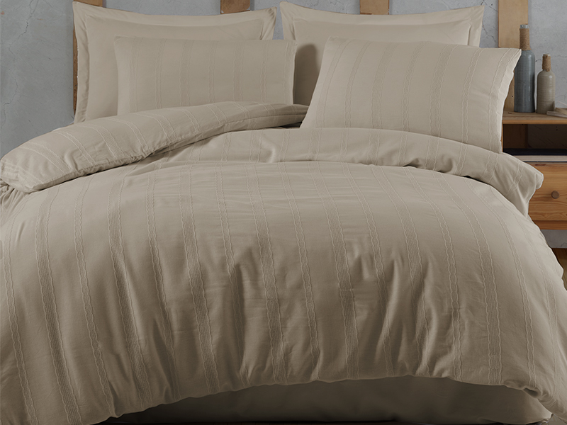Комплект постельного белья "Aura beige" ранфорс жаккард евро 200x220 + 4н.50x70 см
