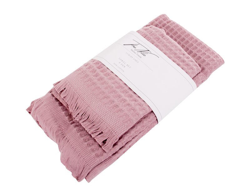 Набор полотенец вафельных 50х90 см + 70*140 см, розовый