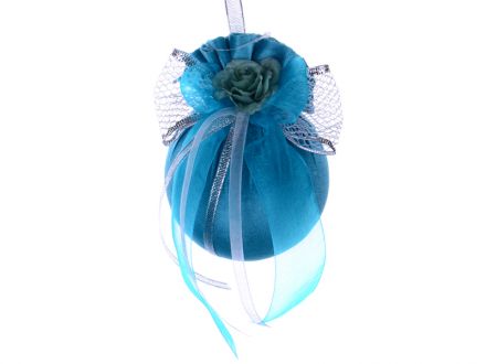Цена: Елочный шар ø 10 см с бантом и розочкой "Бирюзовая подвеска"