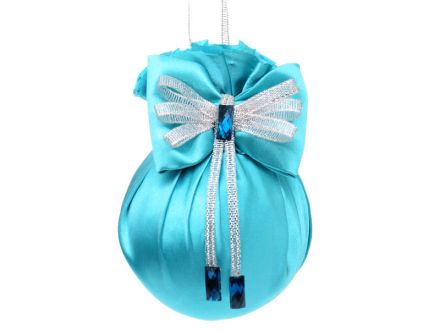 Цена: Елочный шар атласный с атласным бантом "Бирюзовая подвеска" 8см