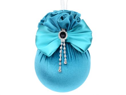 Цена: Елочный шар с атласным бантом и брошкой "Бирюзовая подвеска" 10см