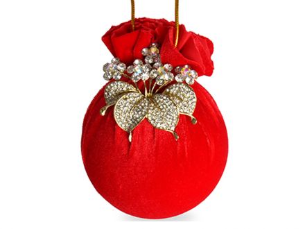 Цена: Елочный шар с цветком "Красный маскарад" 8см