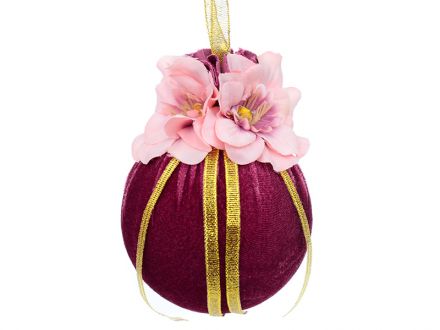 Цена: Елочный шар с цветочной композицией "Бордовая феерия" 10см