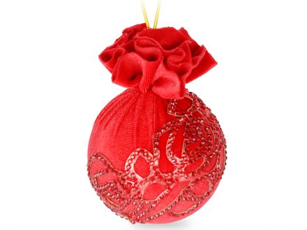 Цена: Елочный шар с красным украшением "Красный маскарад" 8см