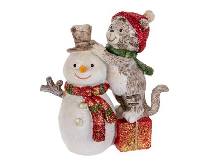 Ціна: Фігурка декоративна Котик і сніговик 10см