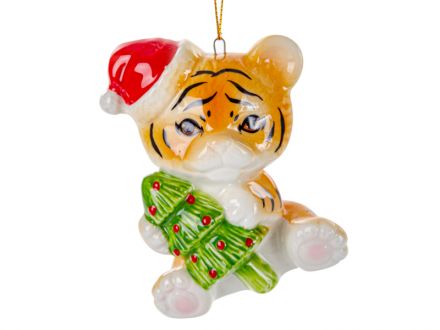 Ціна: Фігурка декоративна Тигр з ялинкою 8см