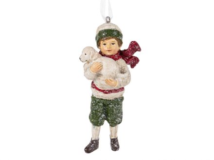 Цена: Фигурка декоративная "Мальчик с щенком" на елку 10,5см