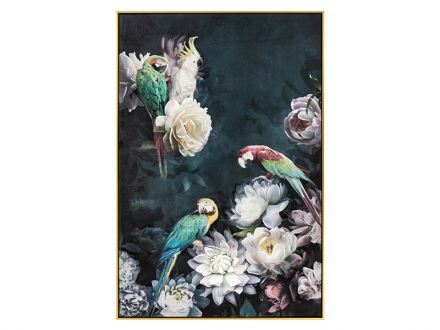 Цена: Картина в золотой раме "Цветы с попугаями" 122x82см