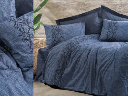 Цена: Комплект постельного белья "Sooty denim " синий, ранфорс принт полуторный 160x220 см +1н.50x70 см