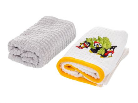 Цена: Набор полотенец махровых кухонных с вышивкой "Сhristmas penguins" серый 40x60 см (2 шт)