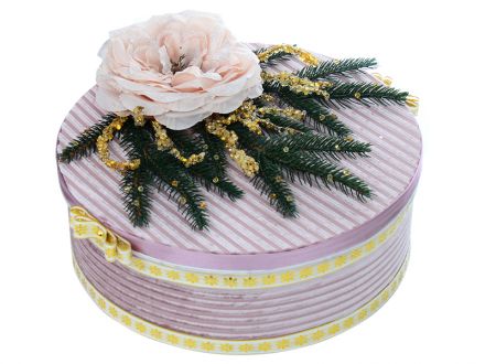 Ціна: Подарункова коробка кругла із світлою квіткою Рожева перлина