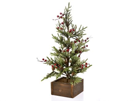 Ціна: Різдвяна декоративна ялиночку з ягідками на деревяному стенді 18 х 66 см