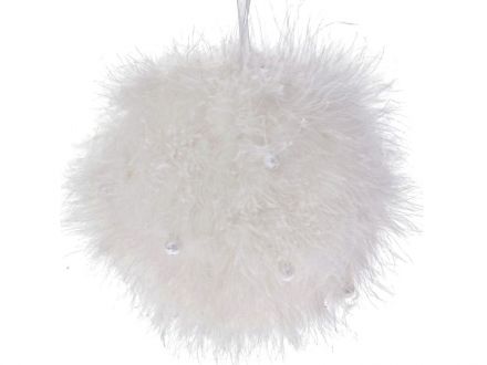 Цена: Рождественский шар с перьями белый, 13см