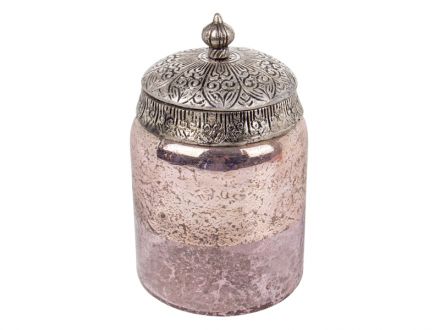 Ціна: Скляна декоративна банка з металевою кришкою 17x10см рожева