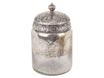 Ціна: Скляна декоративна банка з металевою кришкою 17x10см сіра