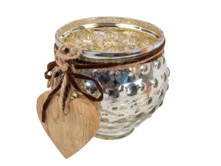 Ціна: Скляний свічник декоративний з деревяним серцем 8x9 см