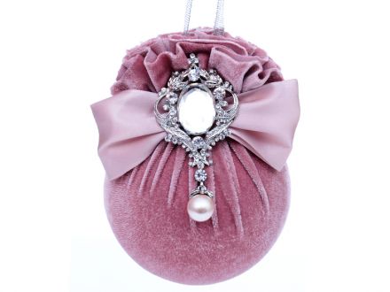 Ціна: Ялинкова куля Ø 10 см з  бантом та брошкою Рожева перлина 